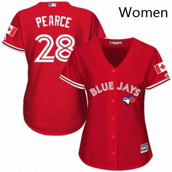 Womens Majestic Toronto Blue Jays 28 Steve Pearce Replica Scarlet Alternate MLB Jersey